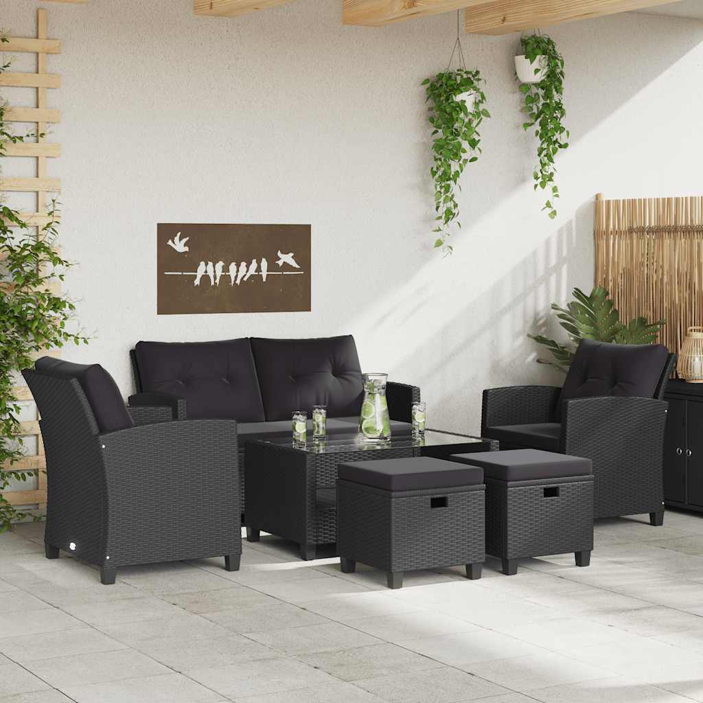 sofasæt til haven 6 dele med hynder polyrattan sort