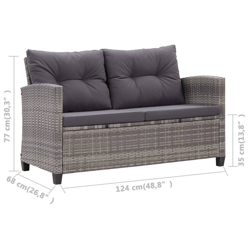 topersoners havesofa med hynder 124 cm polyrattan grå