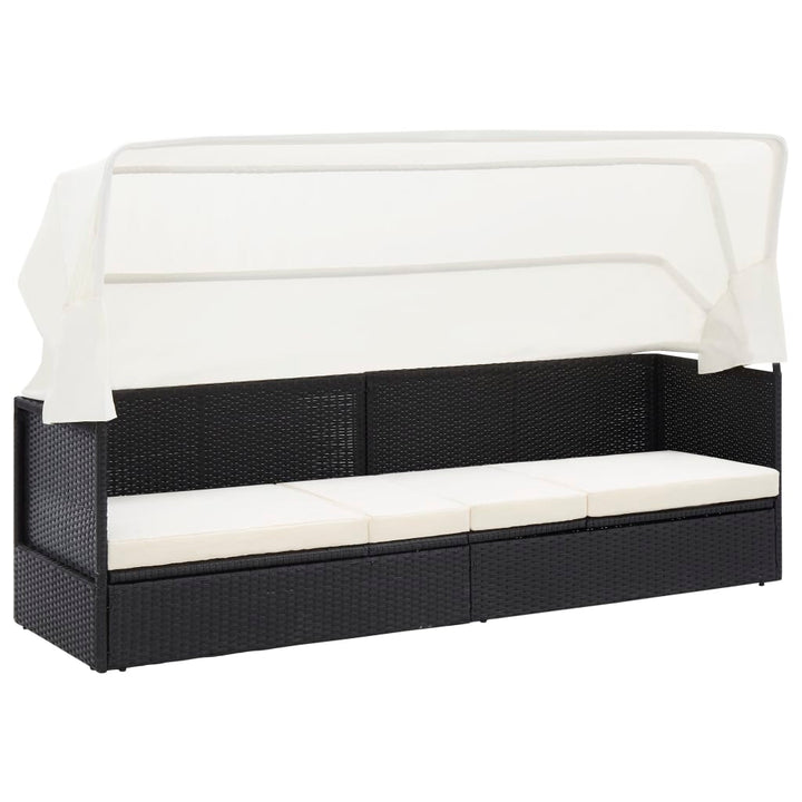 havesofa med baldakin polyrattan sort