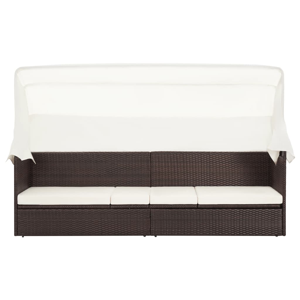 havesofa med baldakin polyrattan brun