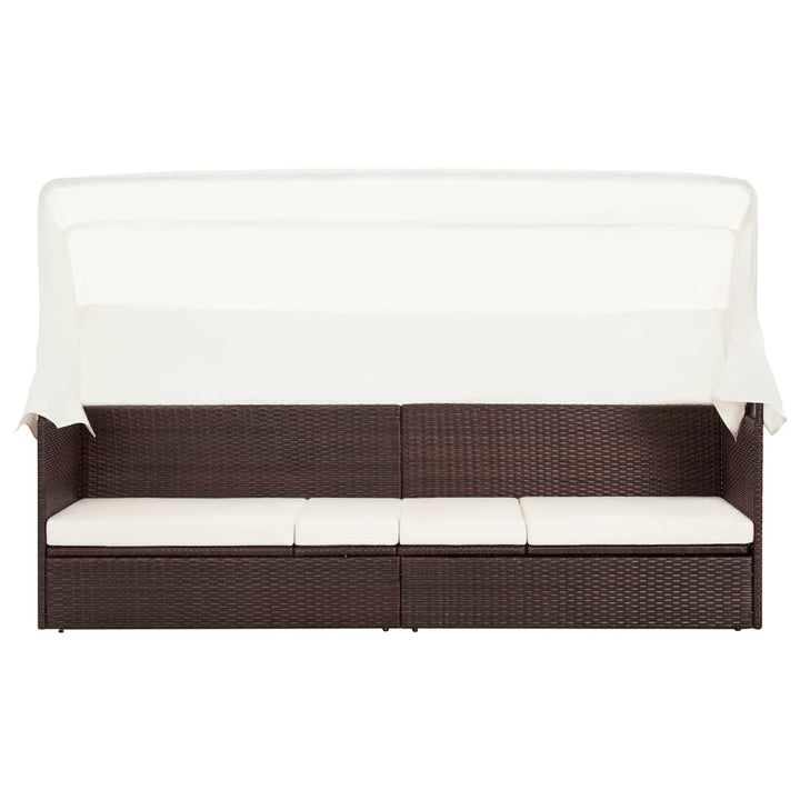 havesofa med baldakin polyrattan brun