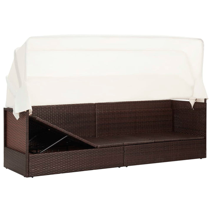havesofa med baldakin polyrattan brun