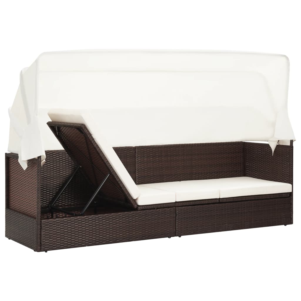 havesofa med baldakin polyrattan brun