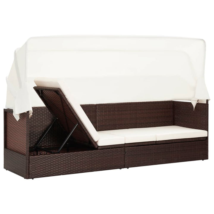 havesofa med baldakin polyrattan brun