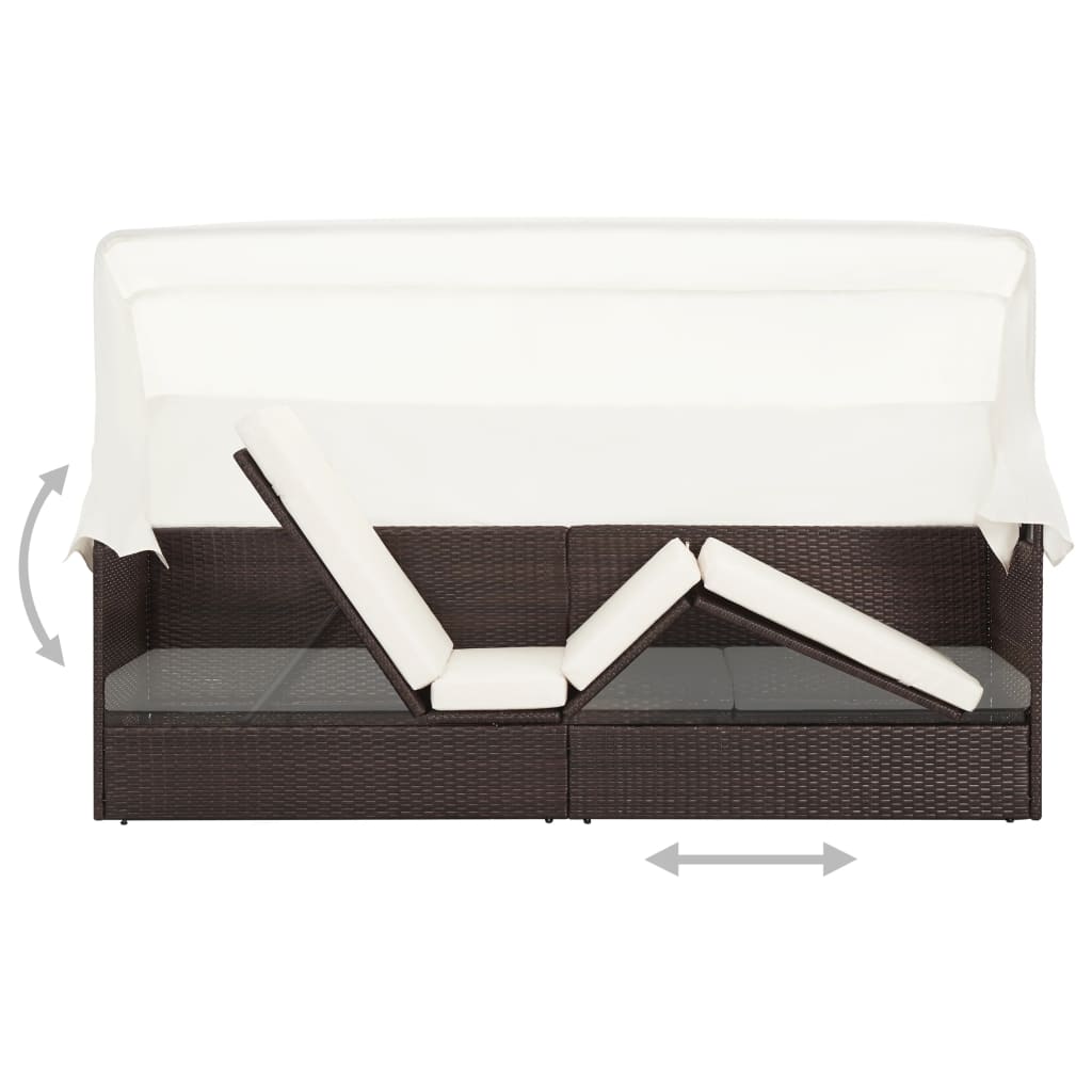 havesofa med baldakin polyrattan brun