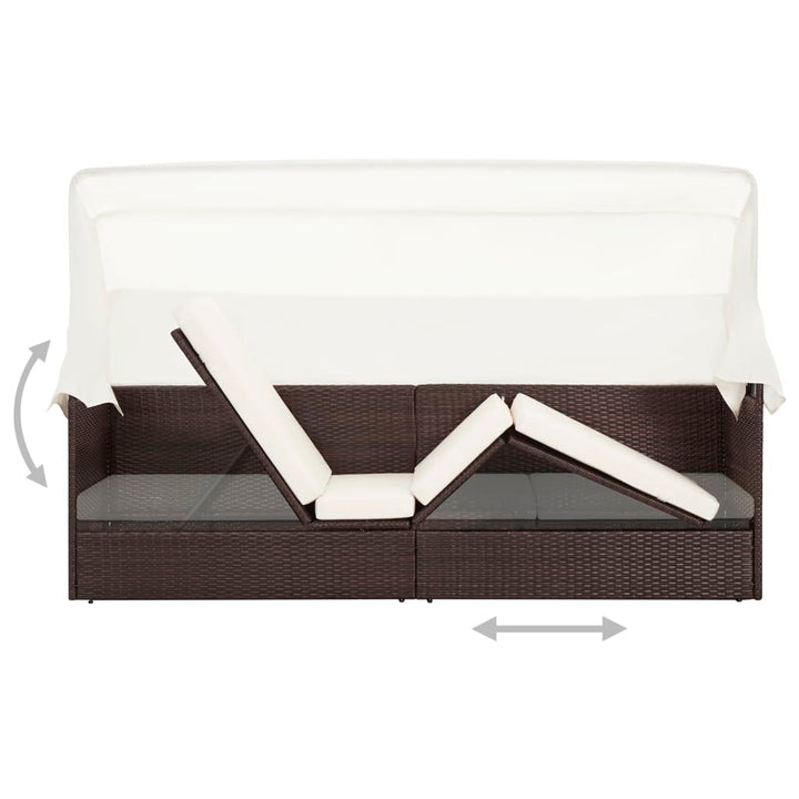 havesofa med baldakin polyrattan brun