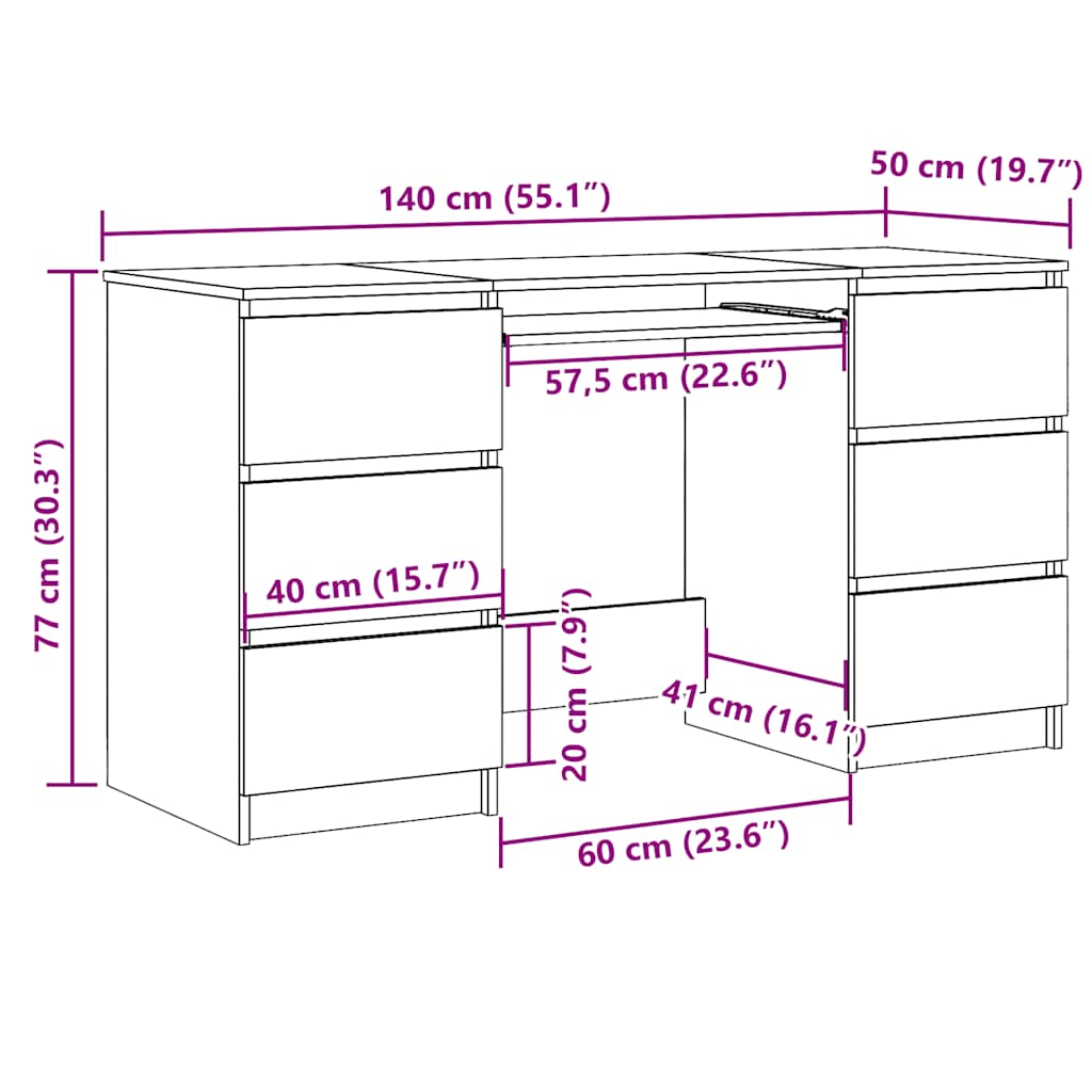 skrivebord 140x50x77 cm konstrueret træ sort