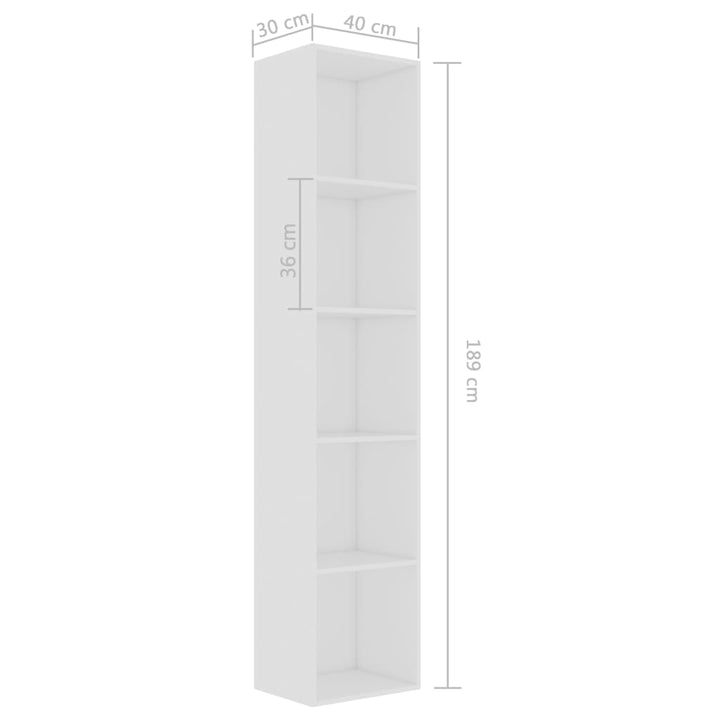 bogreol 40x30x189 cm konstrueret træ hvid