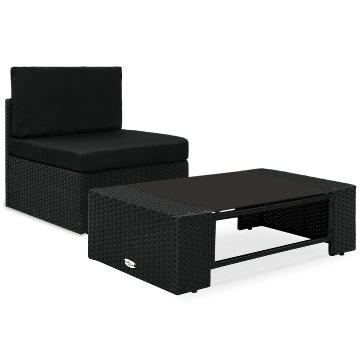 loungesæt til haven 2 dele polyrattan sort