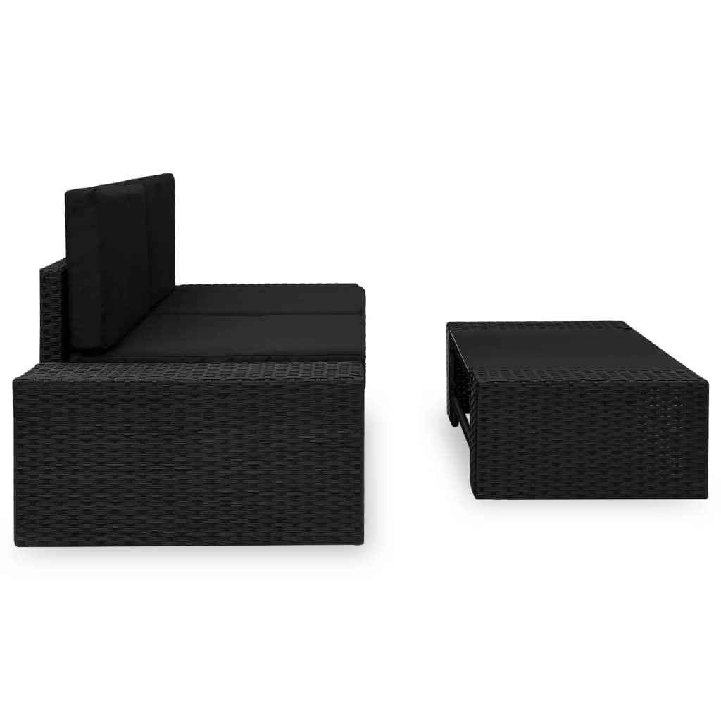 loungesæt til haven 3 dele polyrattan sort