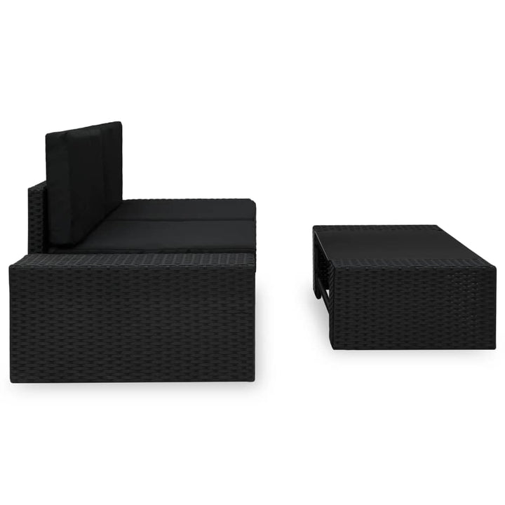 loungesæt til haven 3 dele polyrattan sort