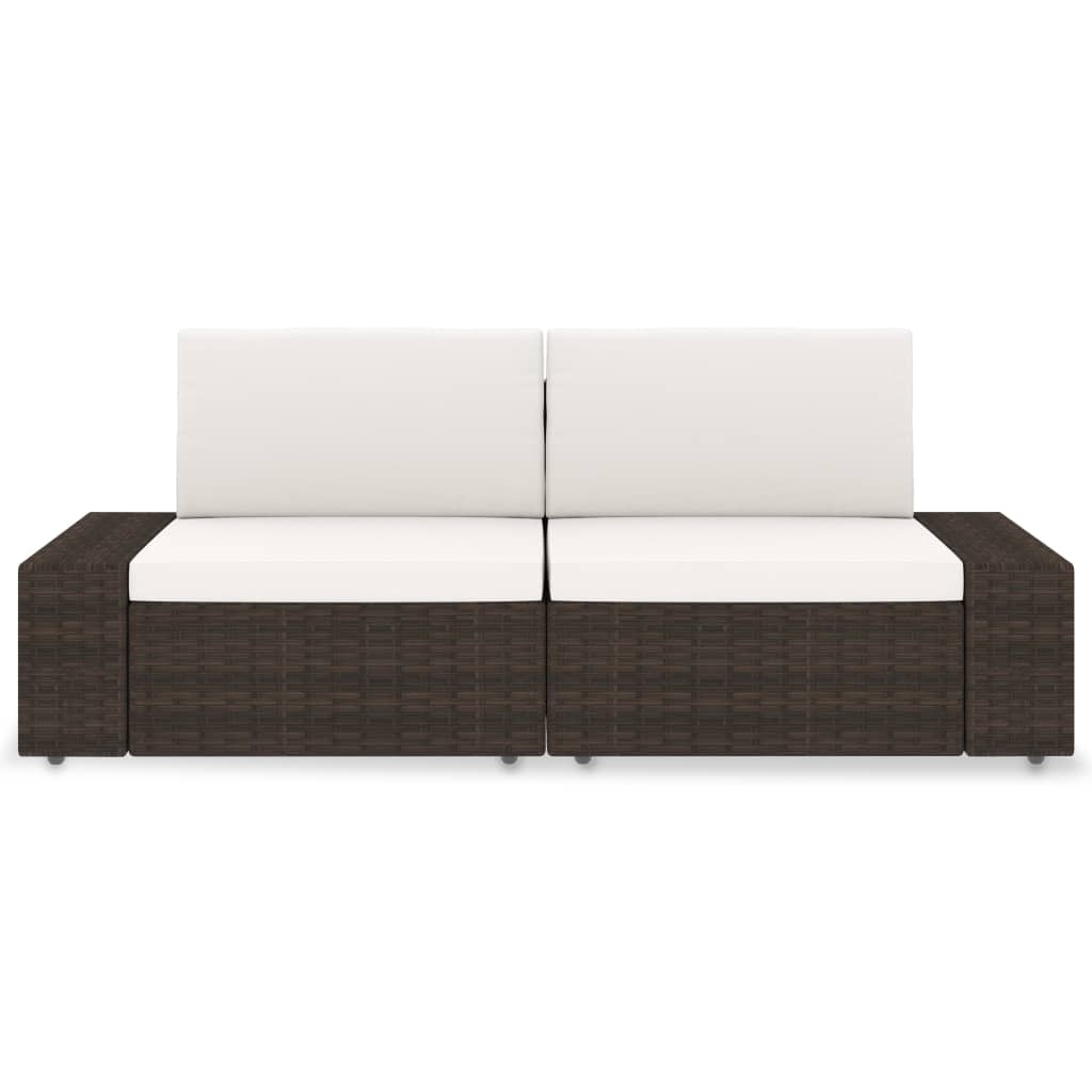 2-personers sofa modulær polyrattan brun