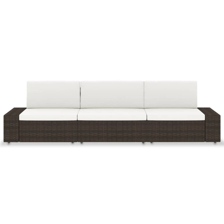 3-personers sofa modulær polyrattan brun