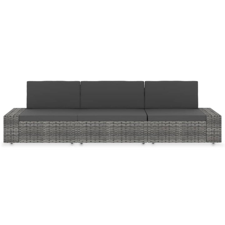 3-personers sofa modulær polyrattan grå