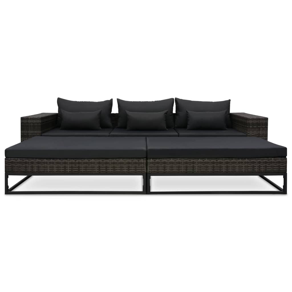 havesofasæt 5 dele med hynder polyrattan grå