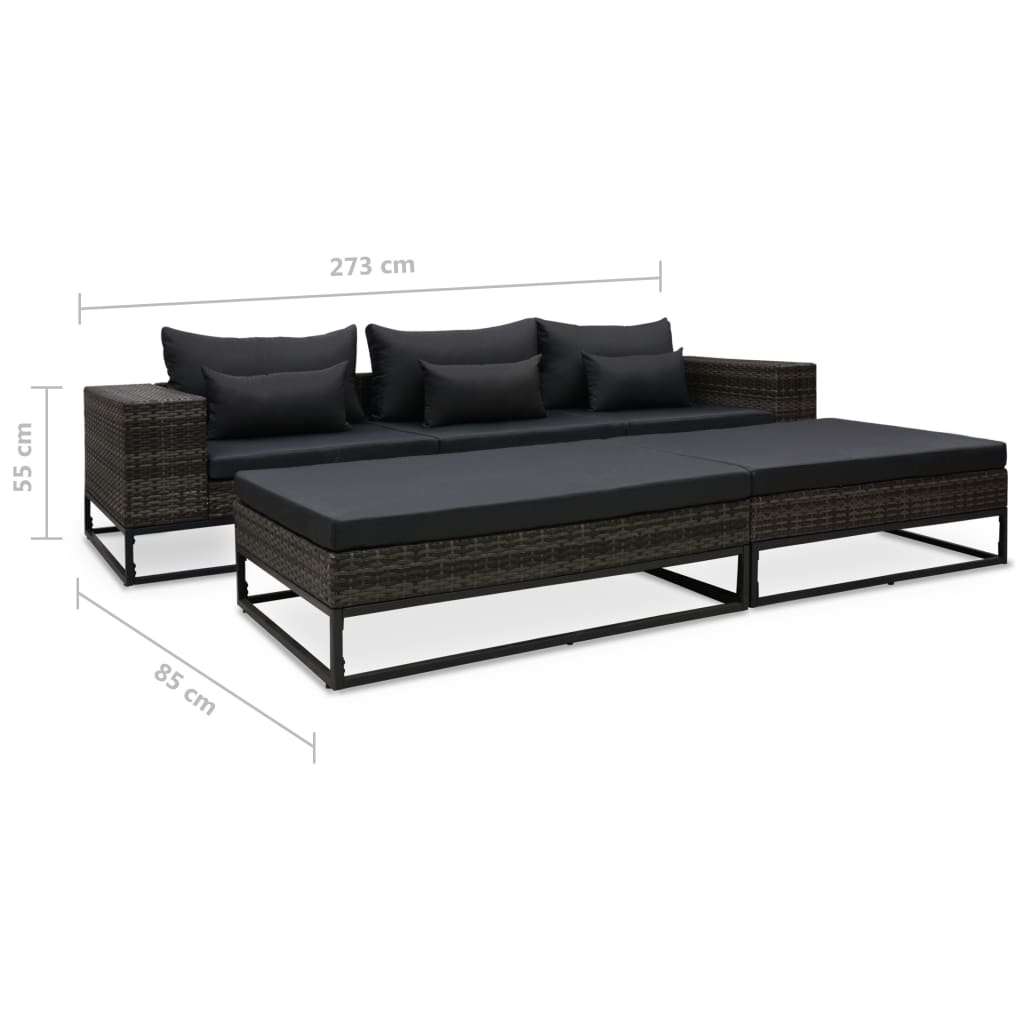 havesofasæt 5 dele med hynder polyrattan grå