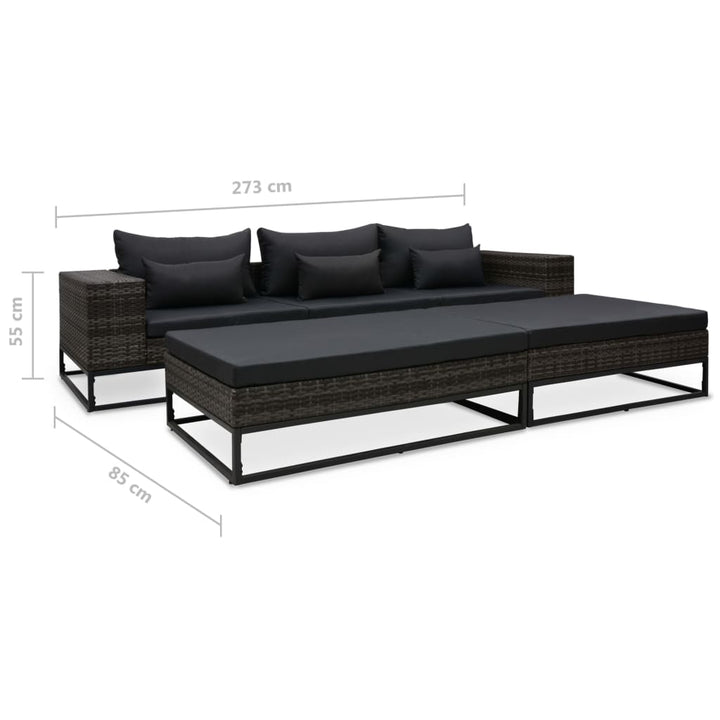 havesofasæt 5 dele med hynder polyrattan grå