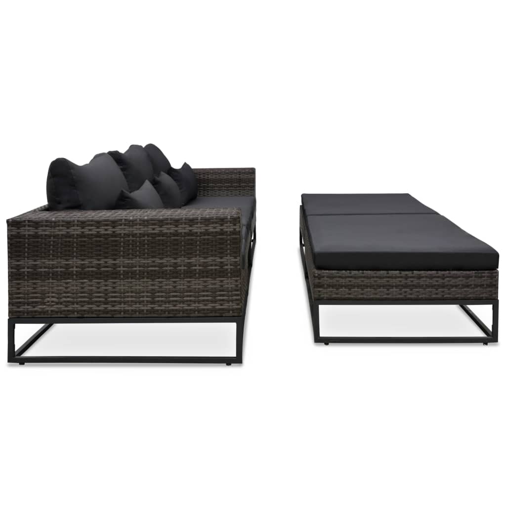 havesofasæt 5 dele med hynder polyrattan grå