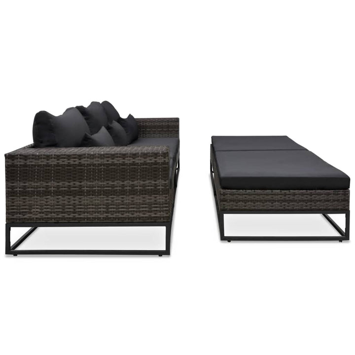 havesofasæt 5 dele med hynder polyrattan grå