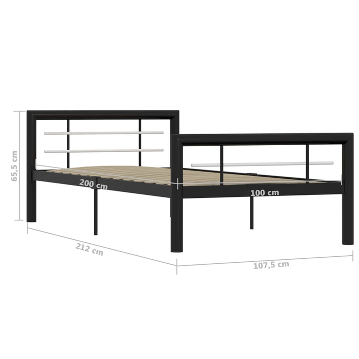 sengestel 90x200 cm metal sort og hvid
