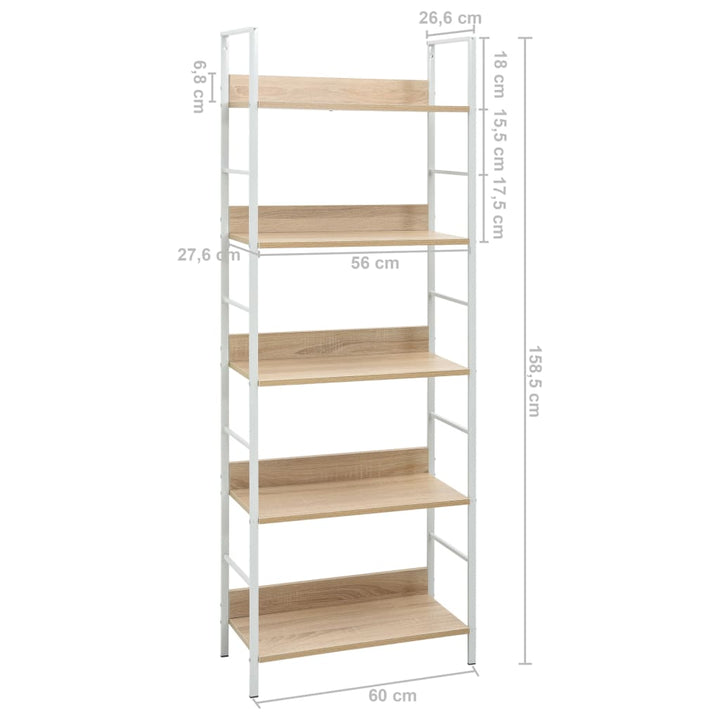 bogreol 60x27,6x158,5 cm 5 hylder konstrueret træ egetræsfarvet