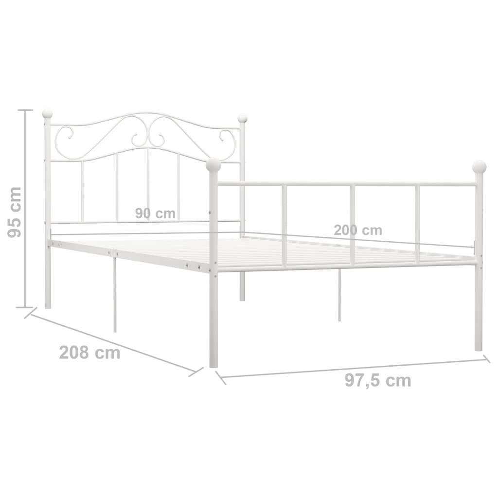 sengestel 90x200 cm metal hvid
