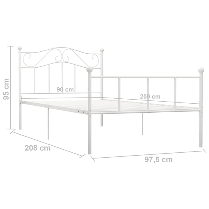 sengestel 90x200 cm metal hvid