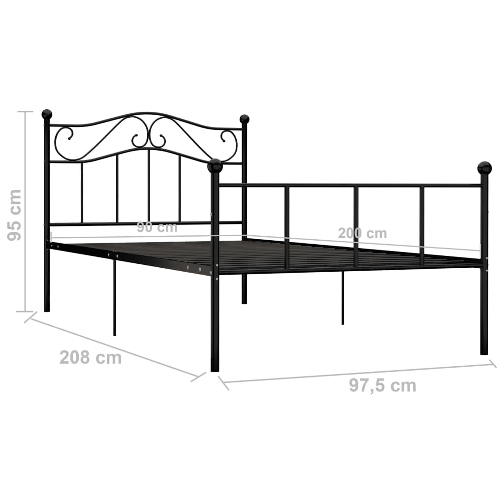 sengestel 90x200 cm metal sort