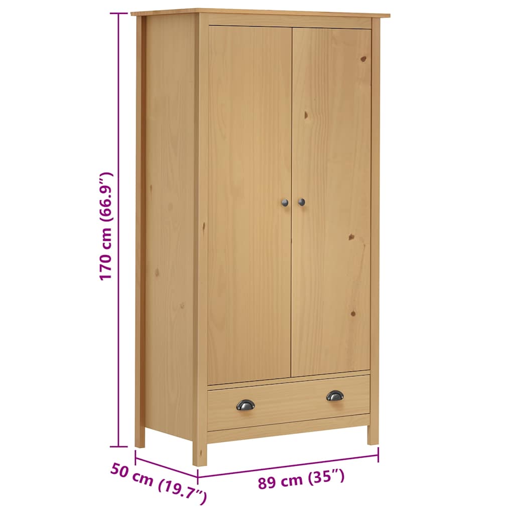 klædeskab med 2 låger Hill 89x50x170 cm massivt fyrretræ