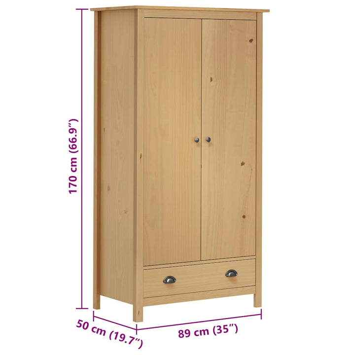 klædeskab med 2 låger Hill 89x50x170 cm massivt fyrretræ