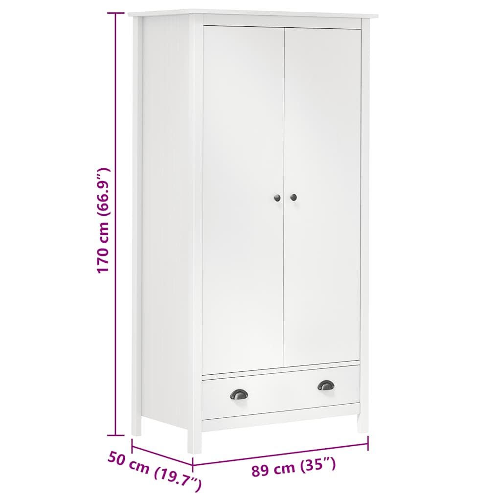 klædeskab med 2 låger Hill 89x50x170 cm massivt fyrretræ hvid
