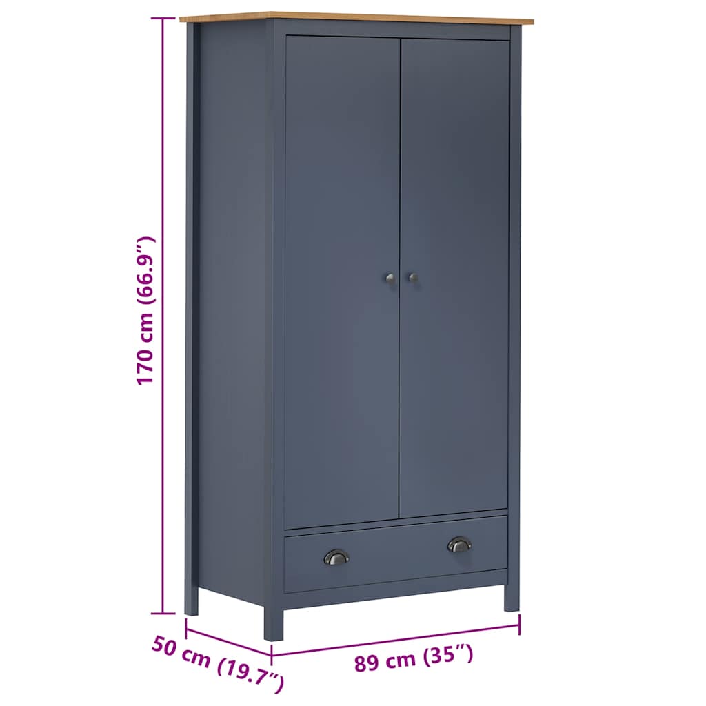 klædeskab med 2 låger Hill 89x50x170 cm massivt fyrretræ grå