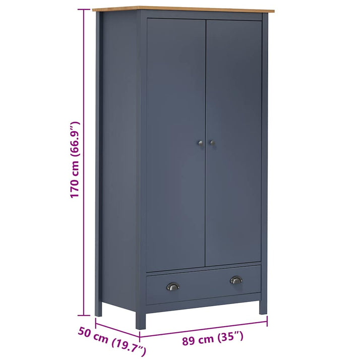 klædeskab med 2 låger Hill 89x50x170 cm massivt fyrretræ grå