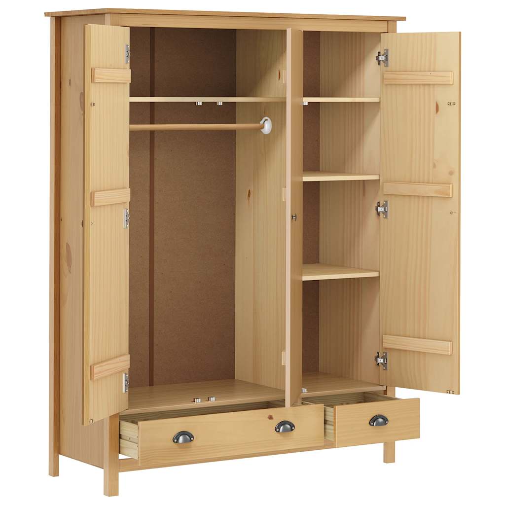 klædeskab med 3 låger Hill 127x50x170 cm massivt fyrretræ