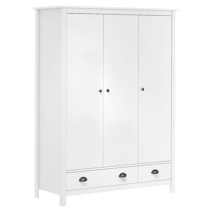 klædeskab med 3 låger Hill 127x50x170 massivt fyrretræ hvid