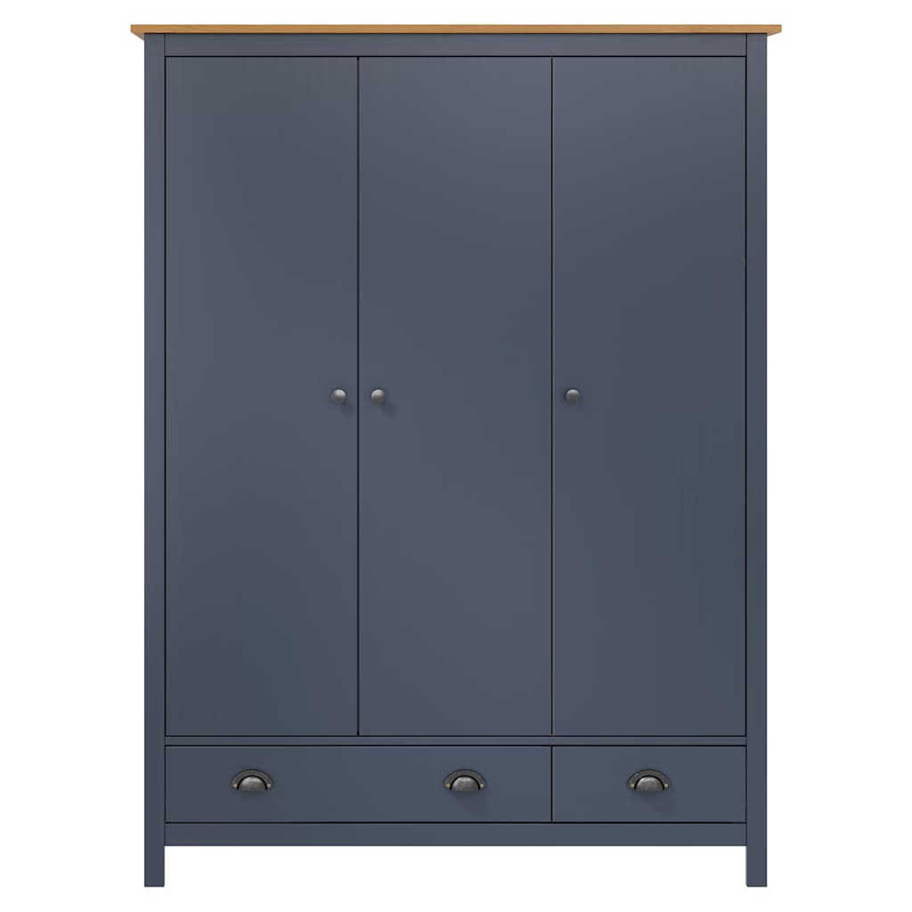klædeskab med 3 låger Hill 127x50x170 cm massivt fyrretræ grå