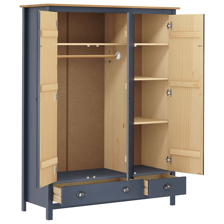 klædeskab med 3 låger Hill 127x50x170 cm massivt fyrretræ grå