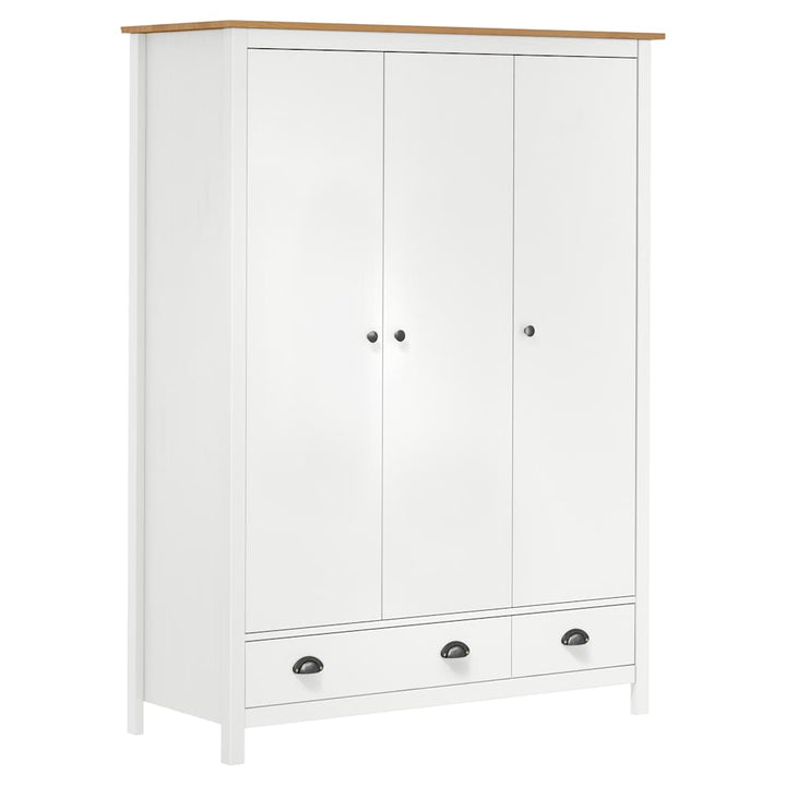 klædeskab med 3 låger Hill 127x50x170 cm massivt fyrretræ hvid
