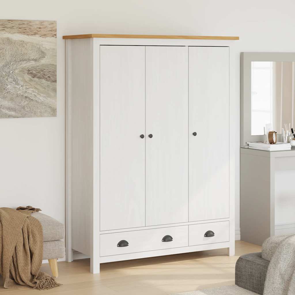 klædeskab med 3 låger Hill 127x50x170 cm massivt fyrretræ hvid