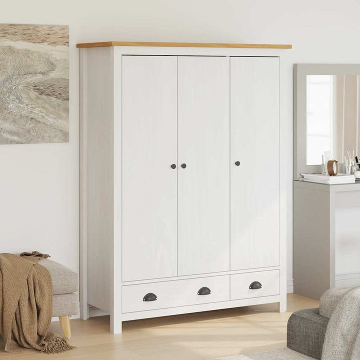 klædeskab med 3 låger Hill 127x50x170 cm massivt fyrretræ hvid