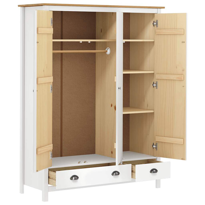 klædeskab med 3 låger Hill 127x50x170 cm massivt fyrretræ hvid