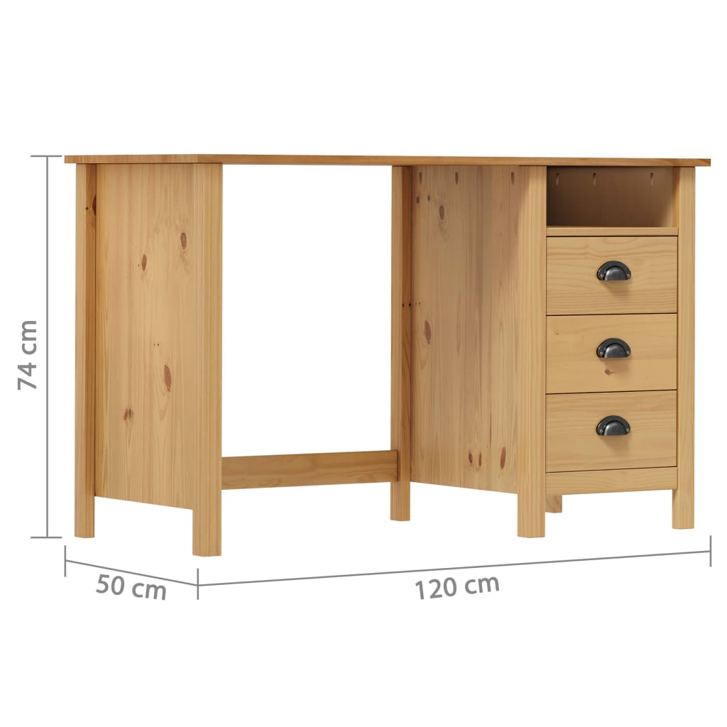 skrivebord Hill med 3 skuffer 120x50x74 cm massivt fyrretræ