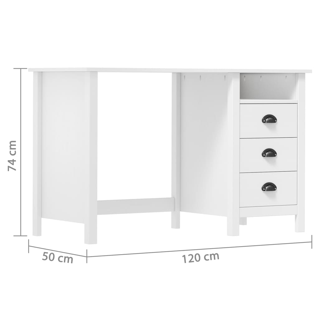 konsolbord Hill med 3 skuffer 120x50x74 cm massivt fyrretræ