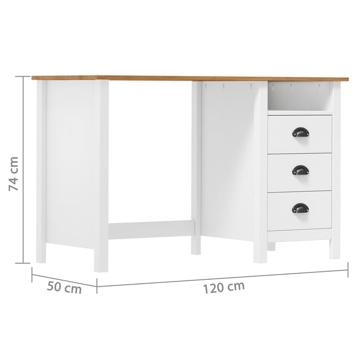skrivebord Hill med 3 skuffer 120x50x74 cm massivt fyrretræ