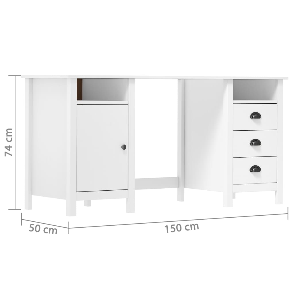 skrivebord Hill 150x50x74 cm massivt fyrretræ hvid