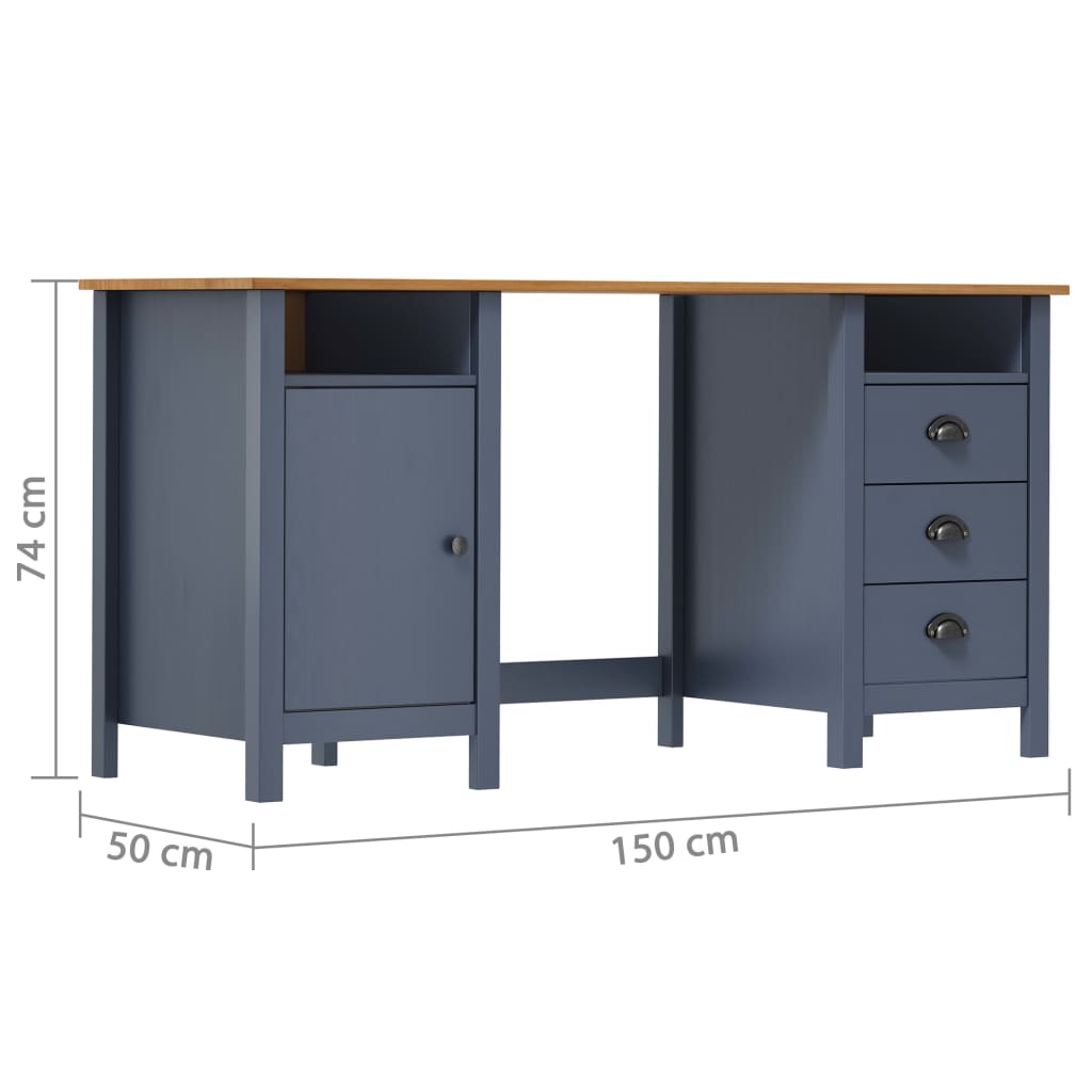 skrivebord Hill 150x50x74 cm massivt fyrretræ grå