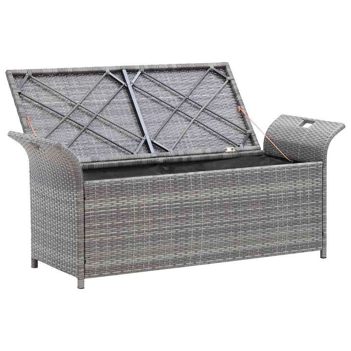 opbevaringsbænk med hynde 138 cm polyrattan grå