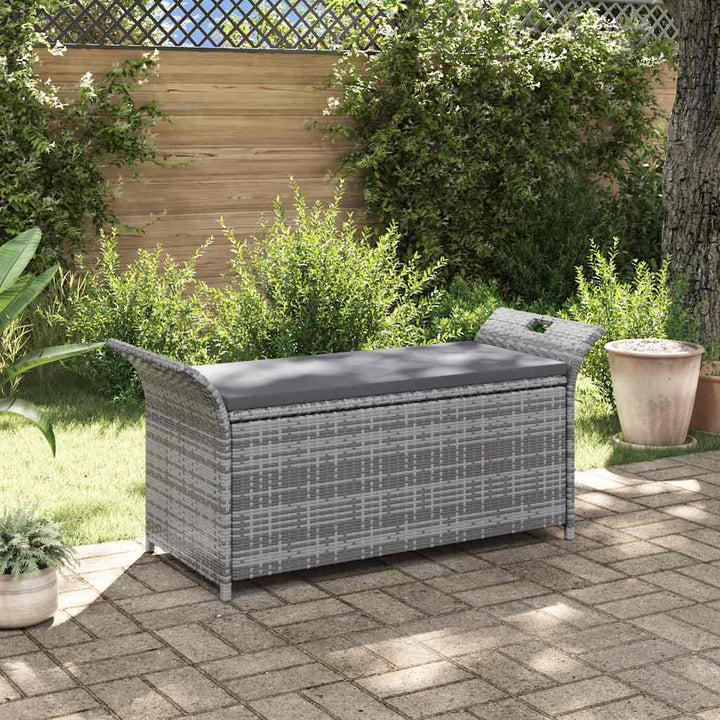 opbevaringsbænk med hynde 138 cm polyrattan grå