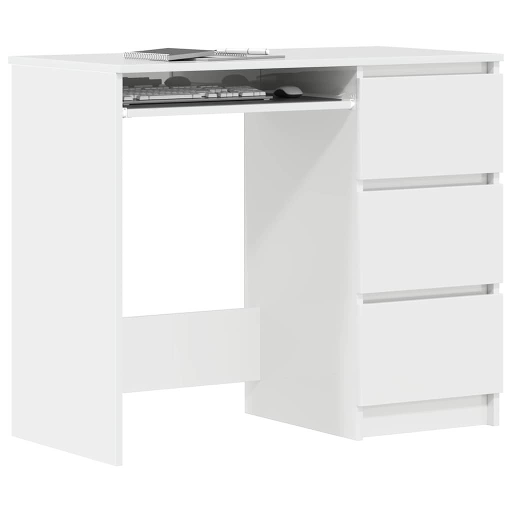 skrivebord 90x45x76 cm konstrueret træ højglans hvid