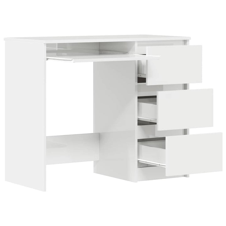 skrivebord 90x45x76 cm konstrueret træ højglans hvid